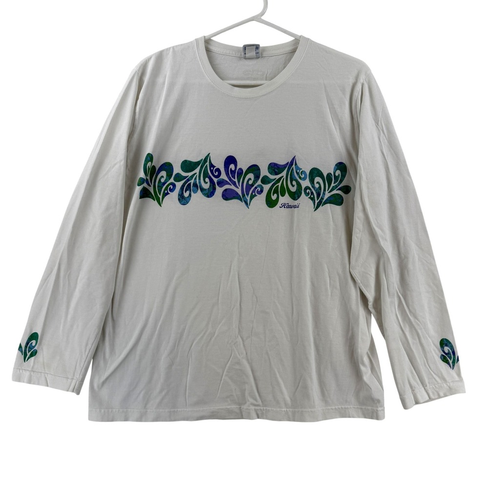 Crazy Shirts Shirt Womens XL White Hawaiian Scroll Graphic Long Sleeve T-Shirt